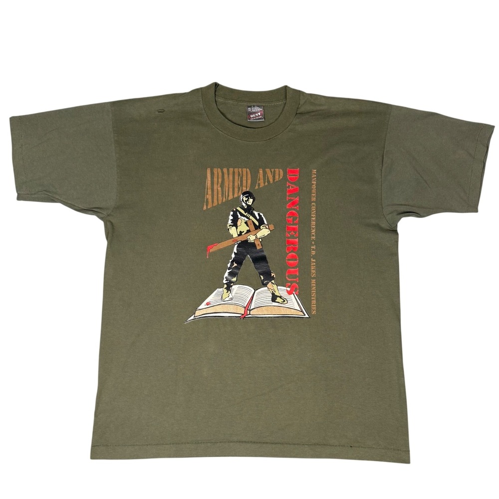 Vintage T.D. Jakes Manpower Conference Shirt XL Olive Armed and Dangerous‎ 90s